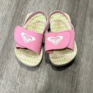 Roxy Girls Pink Velcro Floral Footbed Slide Sandals